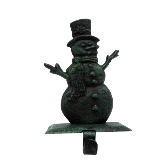 Snowman STOCKING HOLDER Rustic Cast Iron Christmas Decor - Picture 1 of 11